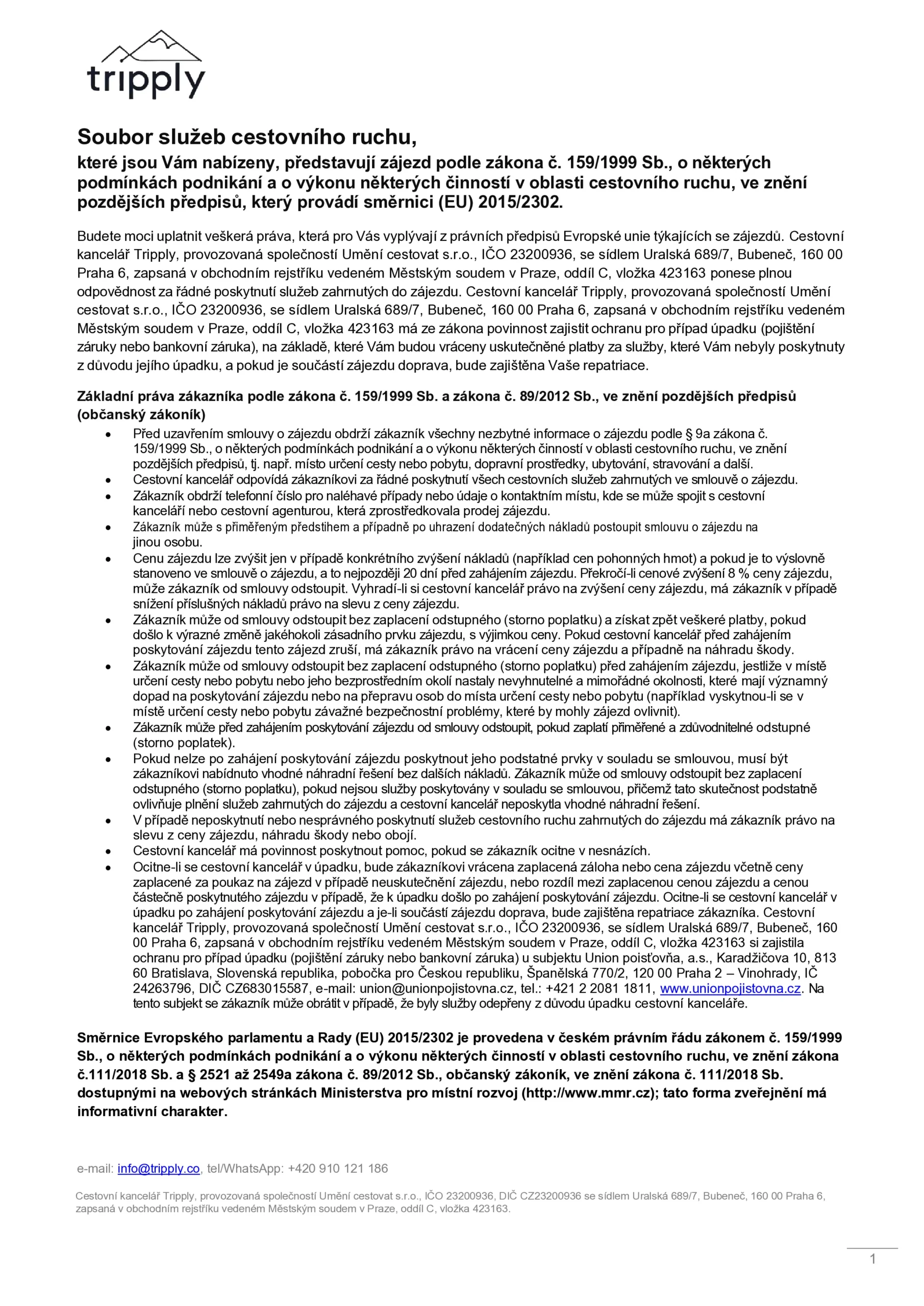 Informační formulář k zájezdu